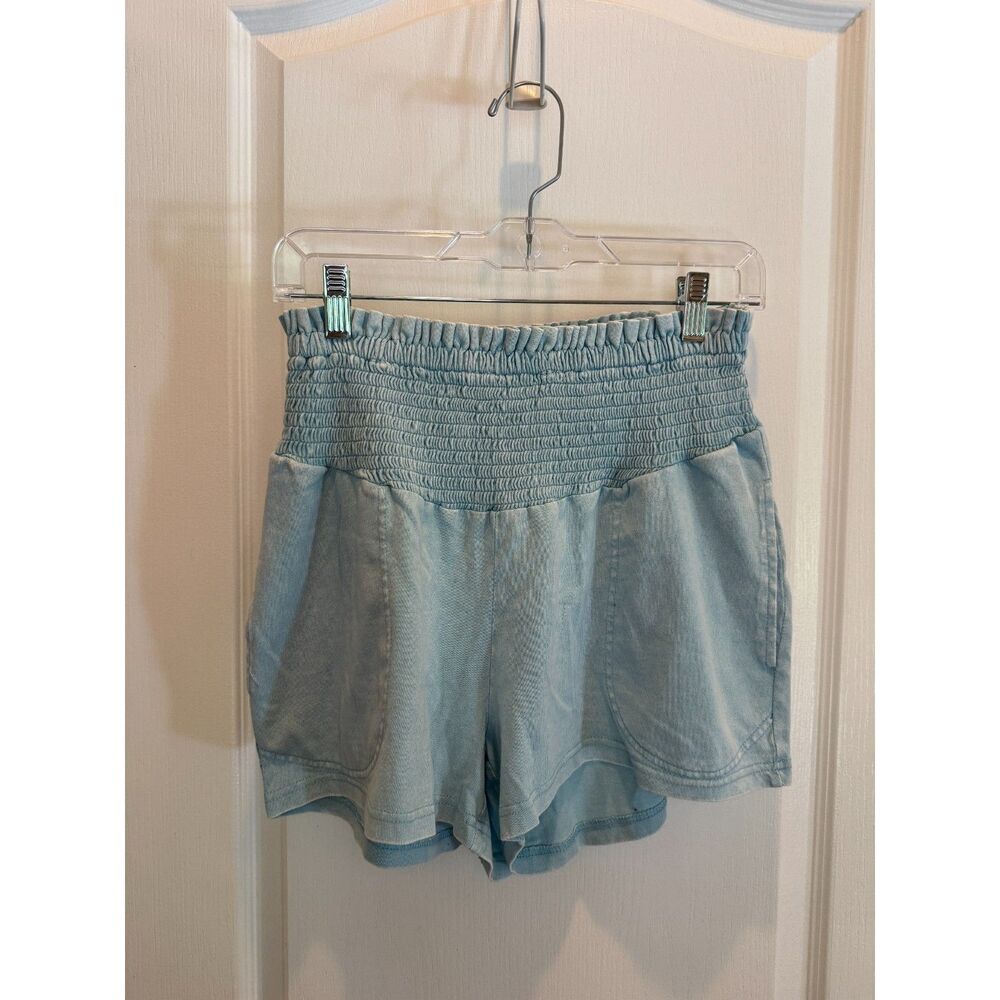 Double Zero Light Blue/teal Acid Wash Smocked Lounge Shorts Size Spicy Small